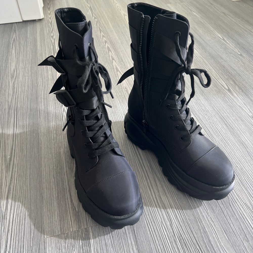 POSTER GIRL Black Combat Moto Boots with Durable Soles